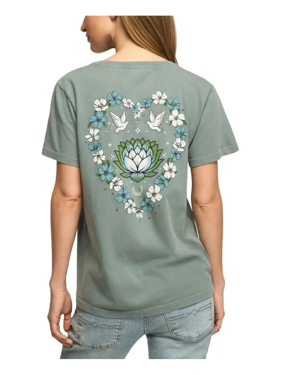 Футболка с графическим принтом Heart Lotus Classic Crew Retro Lucky Brand — изображение 5 из 5, слоновая кость