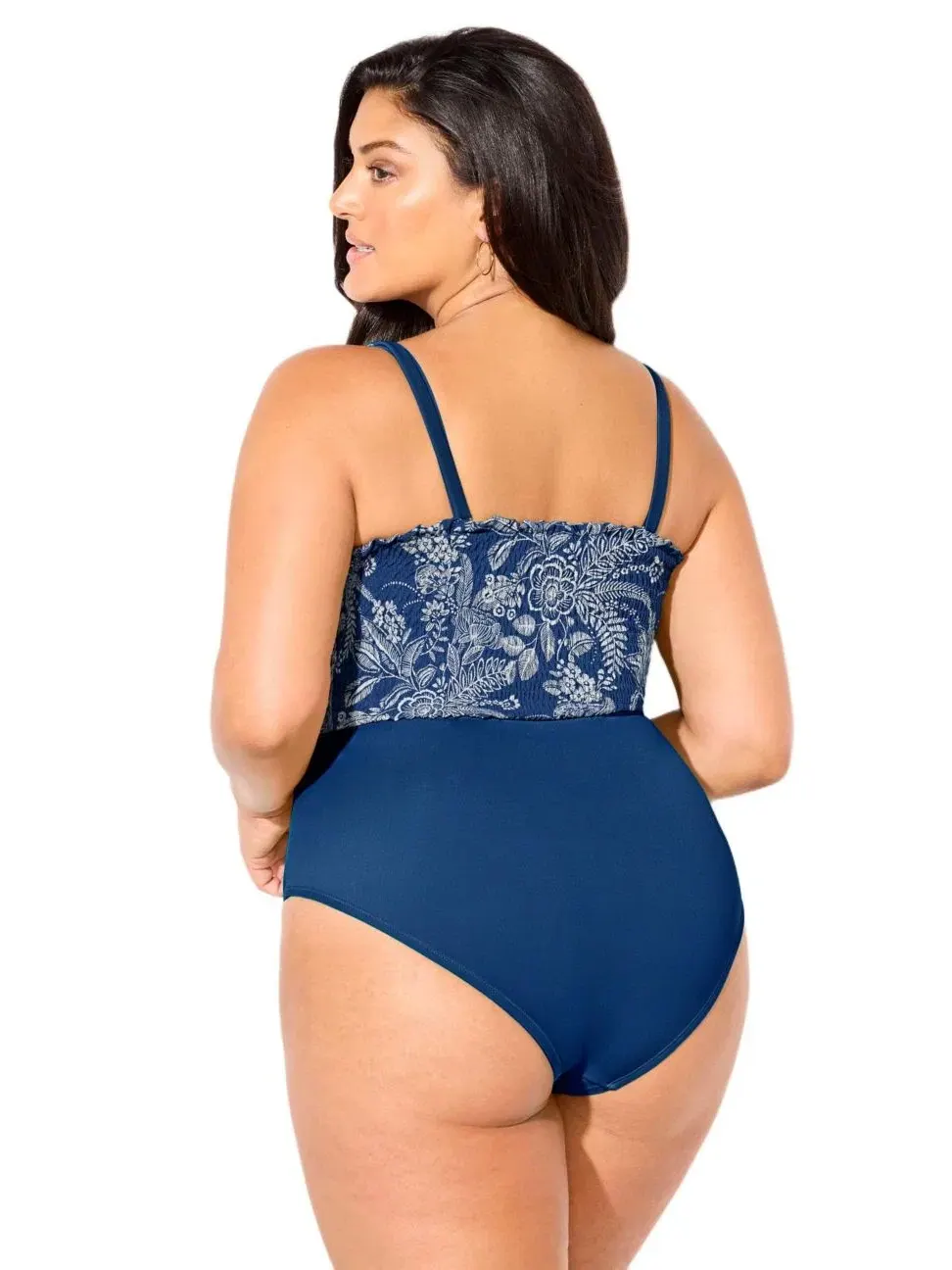 Цельнокроеный купальник с кольцами на бретелях Swimsuits for All — изображение 2 из 4, джинсовый синий