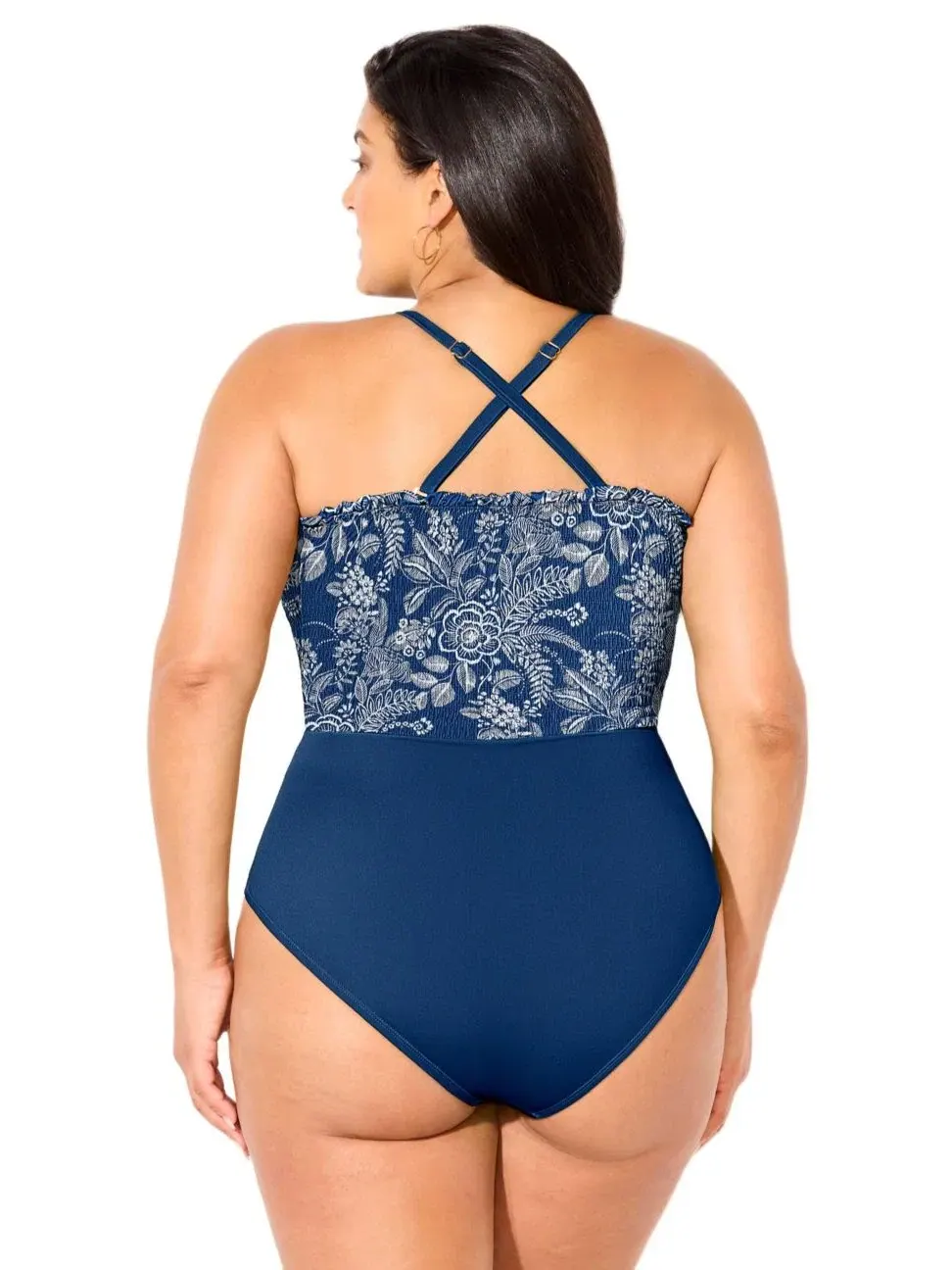 Цельнокроеный купальник с кольцами на бретелях Swimsuits for All — изображение 4 из 4, джинсовый синий