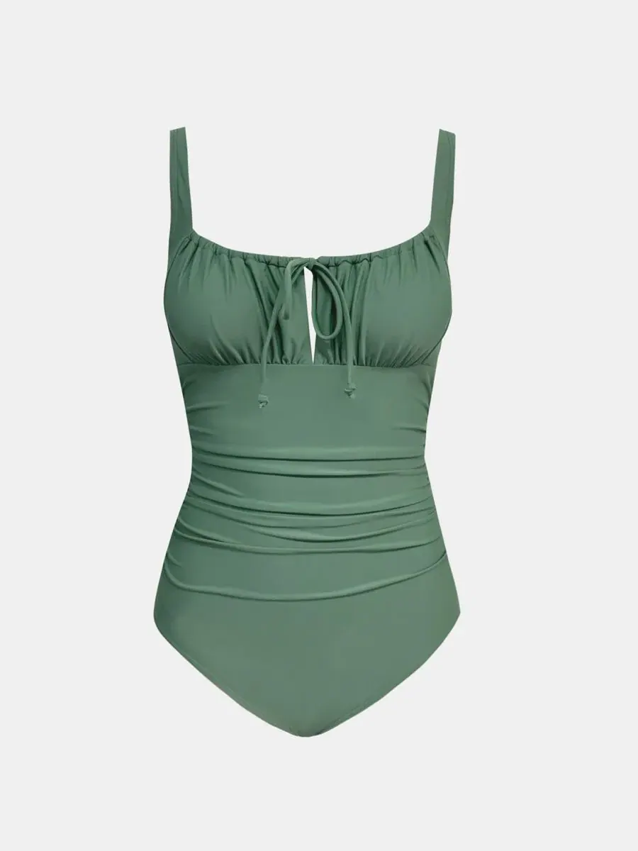 Женский слитный купальник с завязкой спереди, модель Elegant Tie Front Cupshe — изображение 4 из 6, зеленый