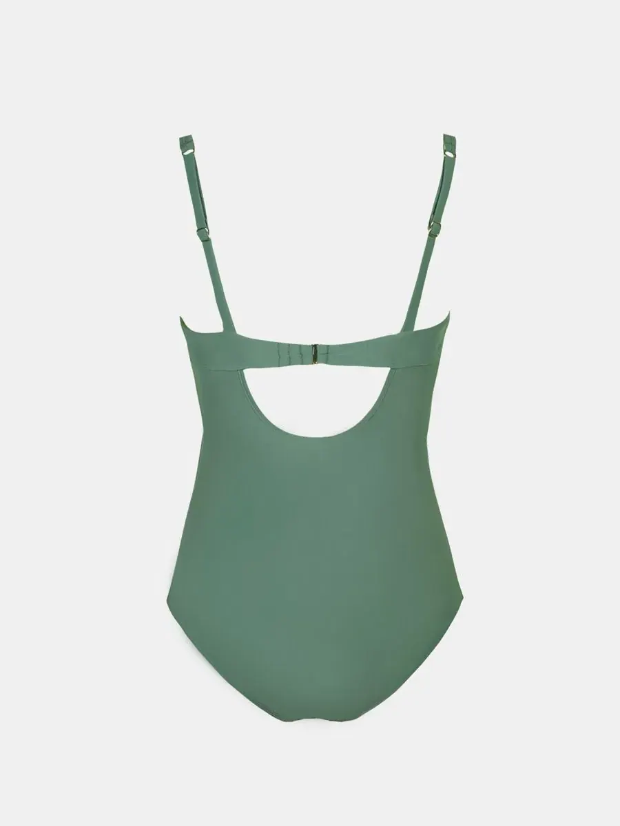 Женский слитный купальник с завязкой спереди, модель Elegant Tie Front Cupshe — изображение 6 из 6, зеленый