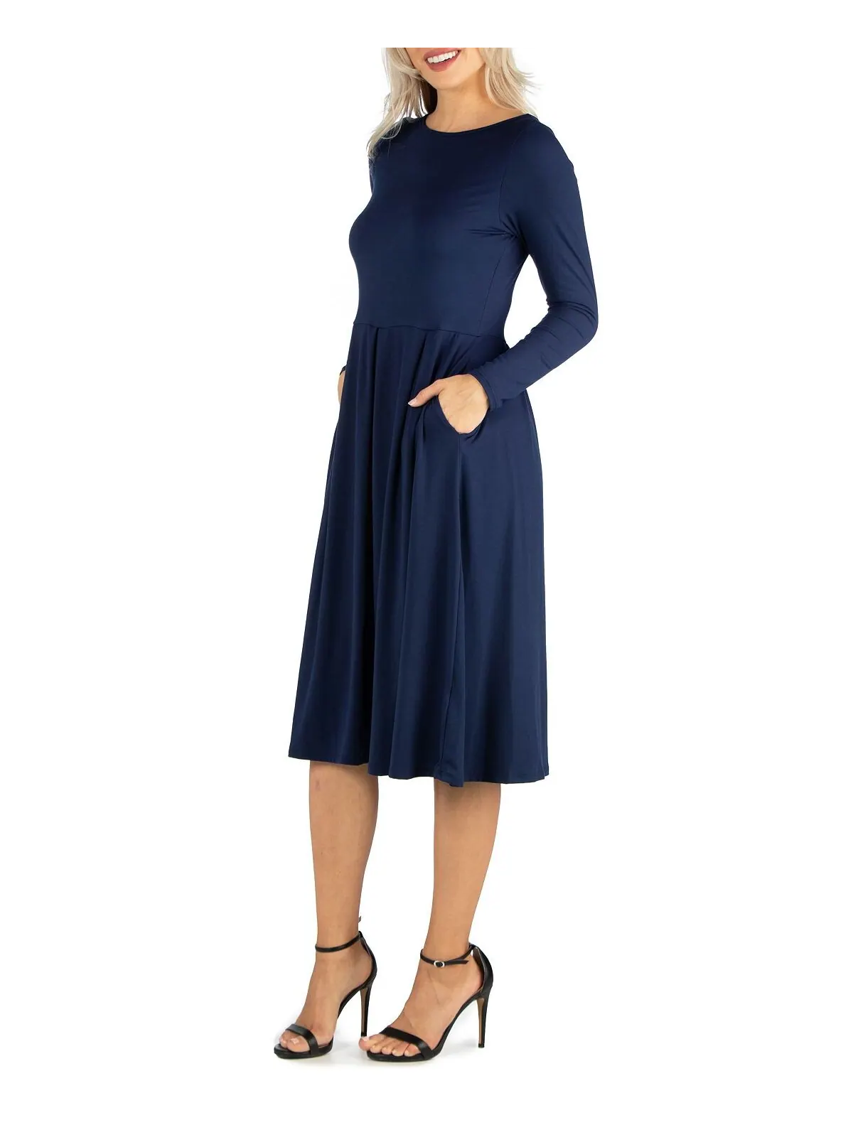 Женское платье миди с пышной юбкой и пышной юбкой 24seven Comfort Apparel — изображение 3 из 4, темно-синий