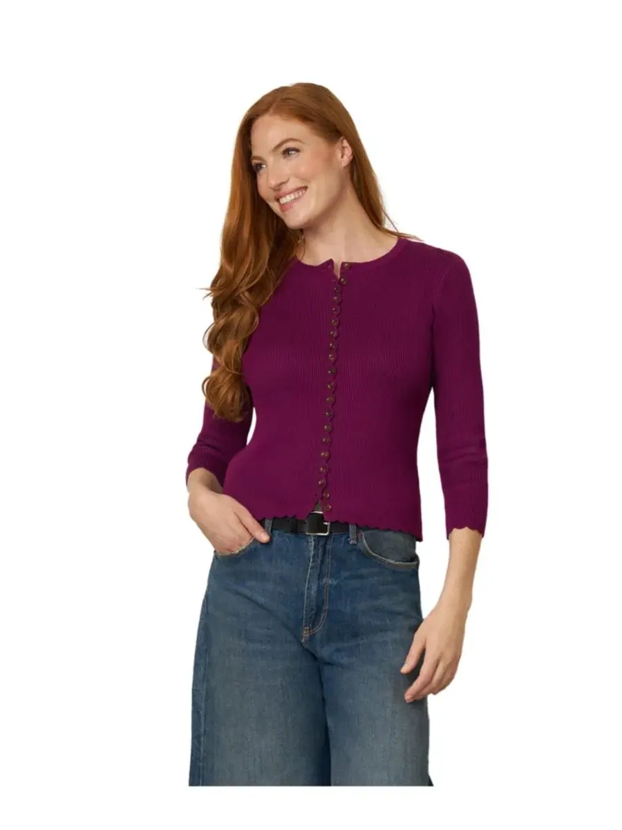 Кардиган с отделкой фестонами и 3/4 рукавами Cable & Gauge, Plum Caspia