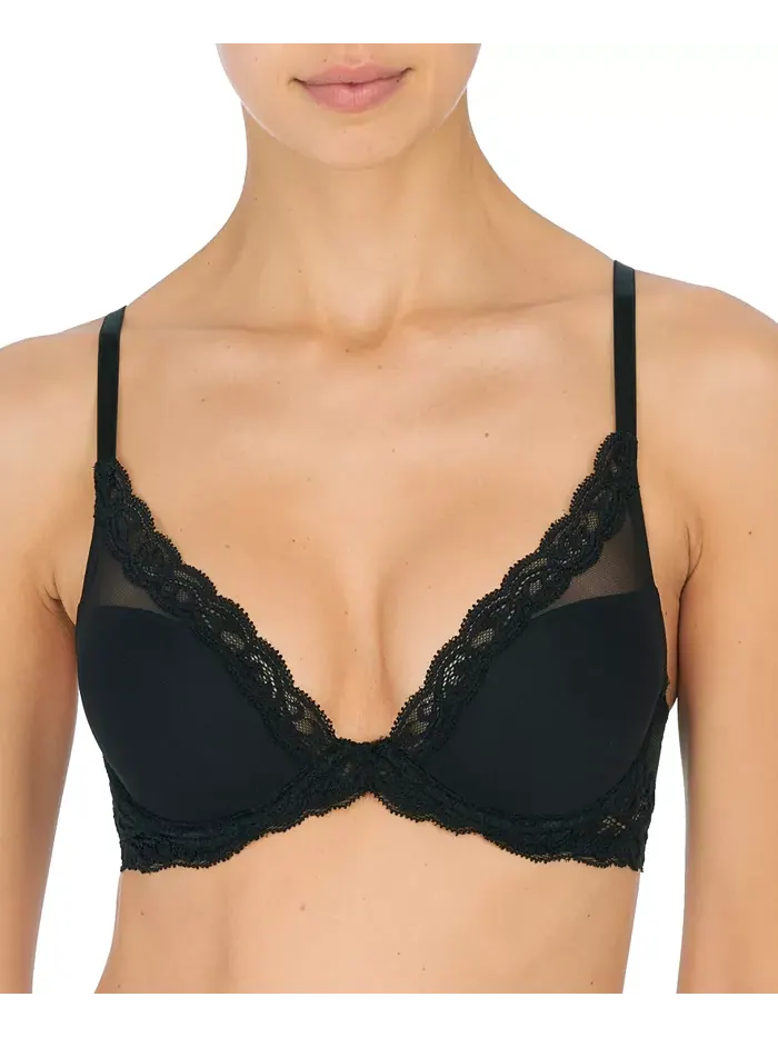 Женский бюстгальтер Feathers Lace Contour с косточками и глубоким вырезом 730023 Natori — изображение 2 из 3, черный