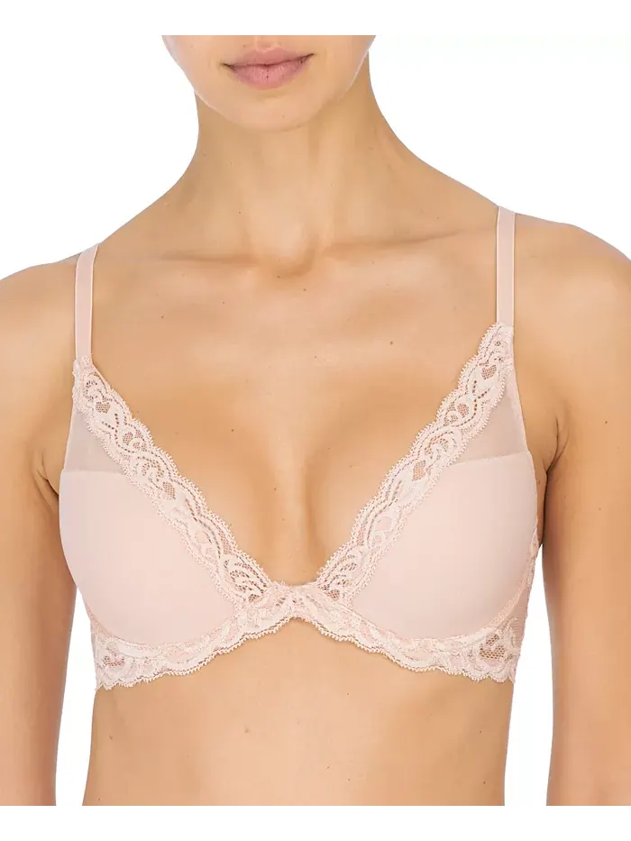 Женский бюстгальтер Feathers Lace Contour с косточками и глубоким вырезом 730023 Natori — изображение 2 из 3, розовый