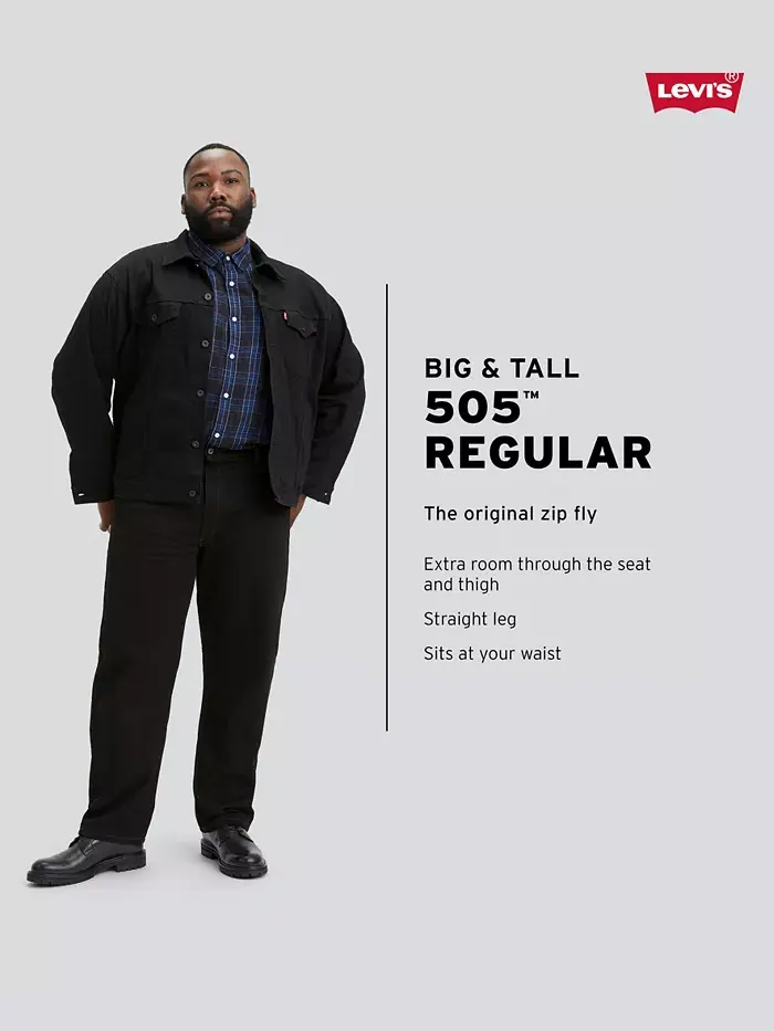 Мужские джинсы Big & Tall 505 Original-Fit Non-Stretch Levi's — изображение 2 из 4, черный