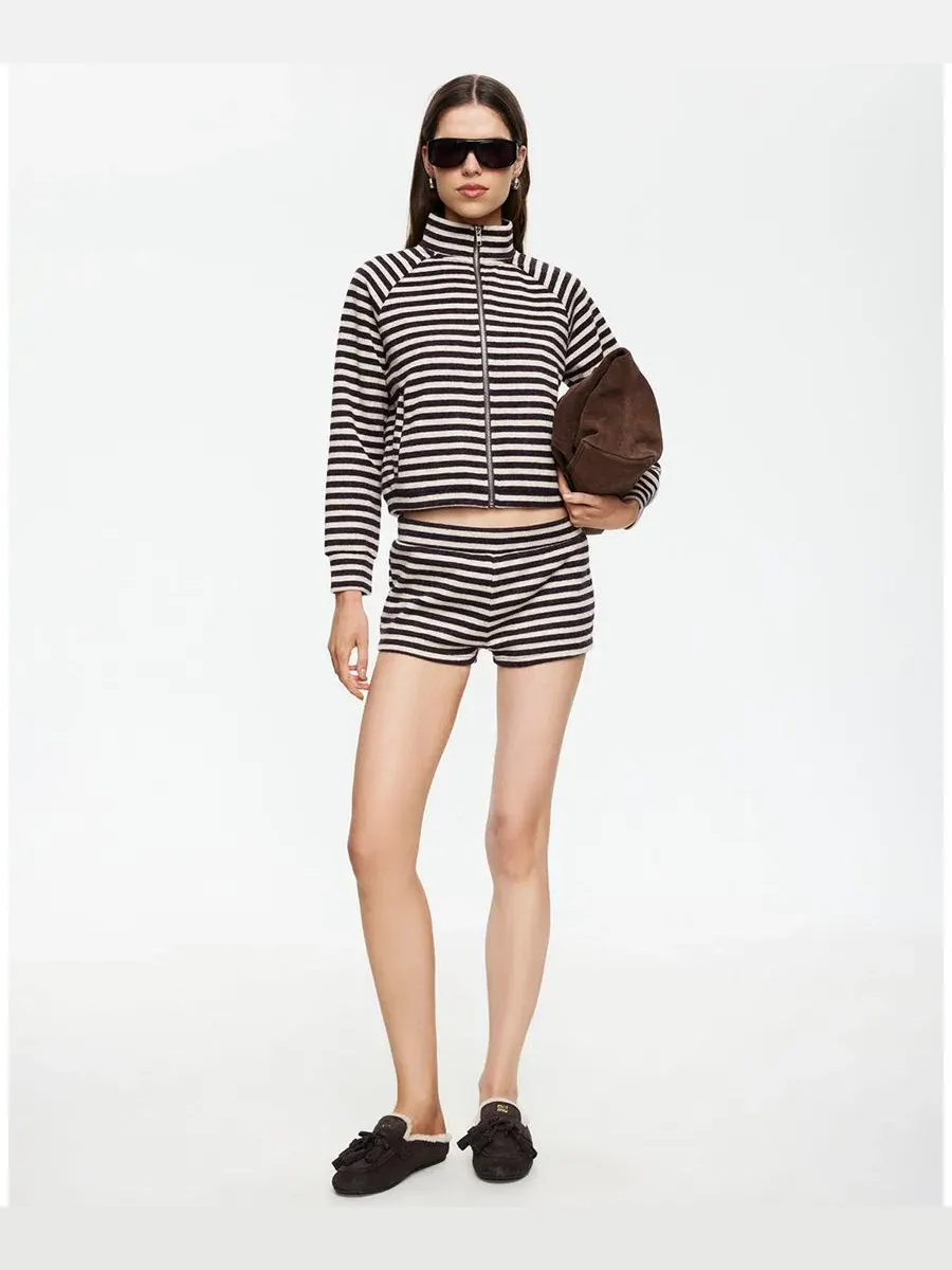 Женская куртка с воротником-стойкой и полосатым принтом Lioness — изображение 13 из 20, серый синий