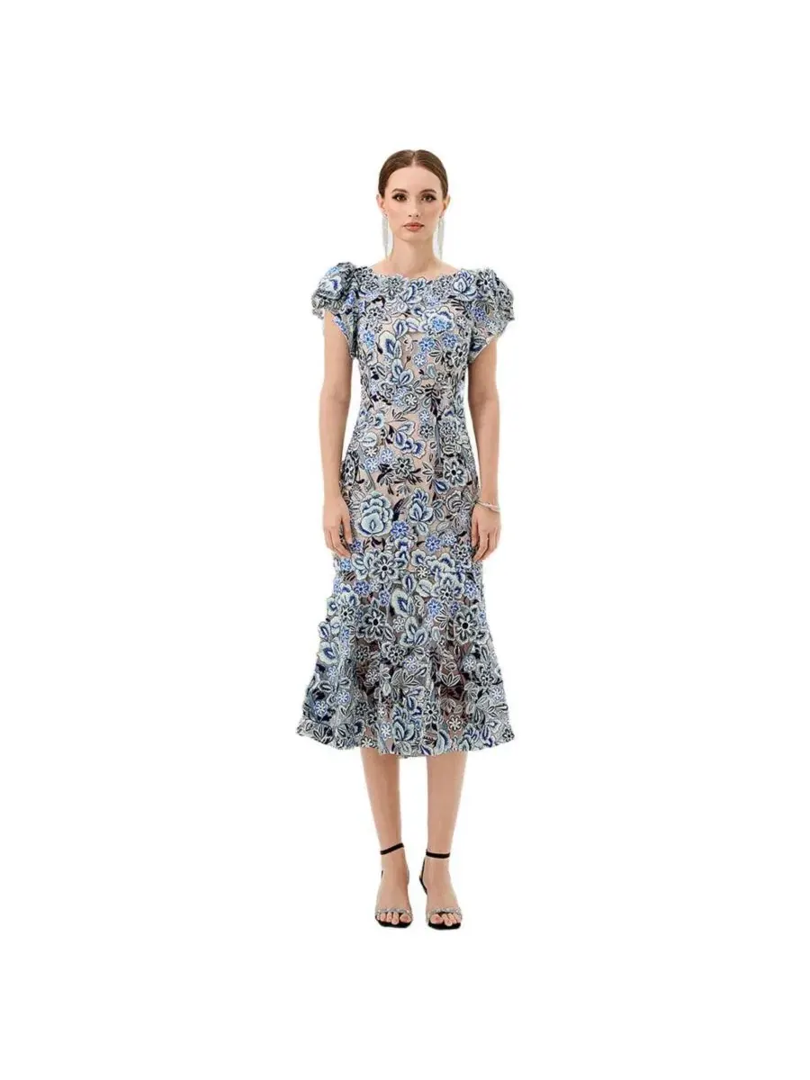 Платье миди с рукавами-фонариками Peri Flutter Sleeve BARIANO — синий