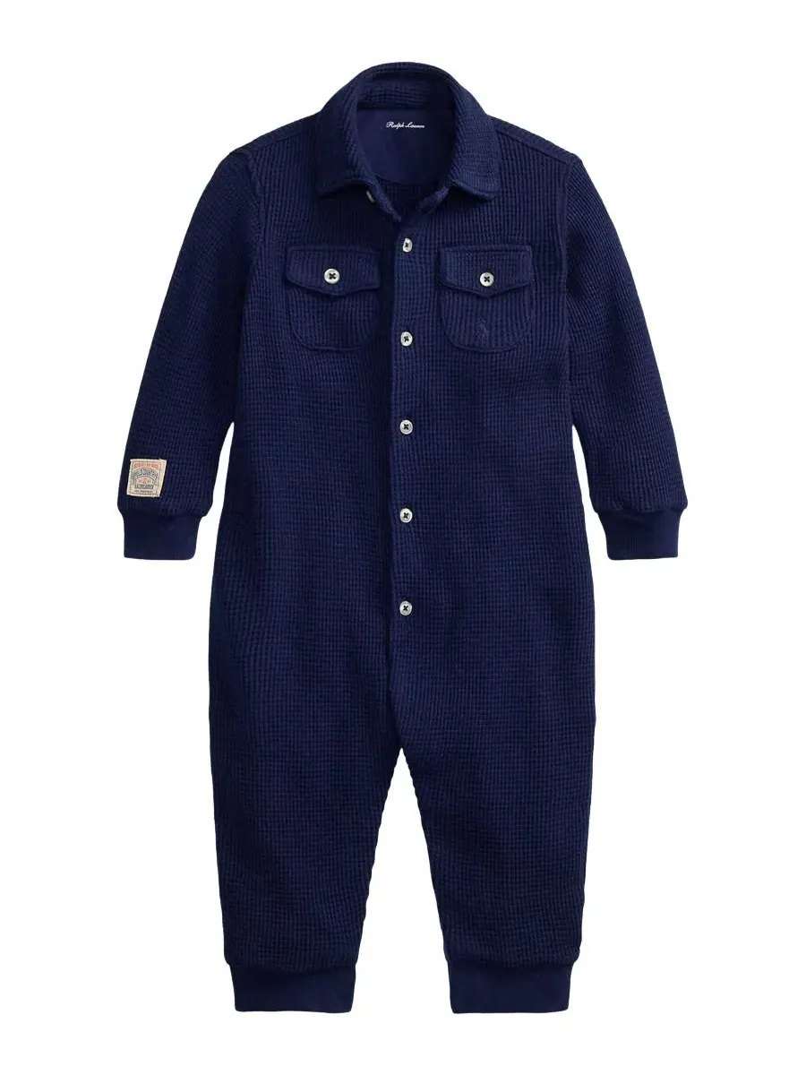 Комбинезон из вафельной ткани с длинным рукавом Polo Ralph Lauren — изображение 1 из 3, темно-синий