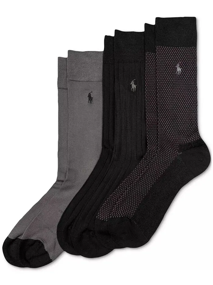 Мужские носки Birdseye Supersoft Dress Socks, 3 шт. в упаковке Polo Ralph Lauren — изображение 1 из 1, черный
