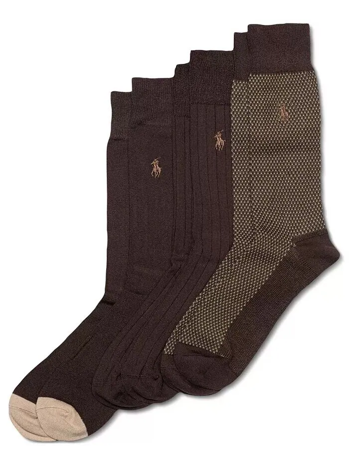 Мужские носки Birdseye Supersoft Dress Socks, 3 шт. в упаковке Polo Ralph Lauren — изображение 1 из 1, шоколад