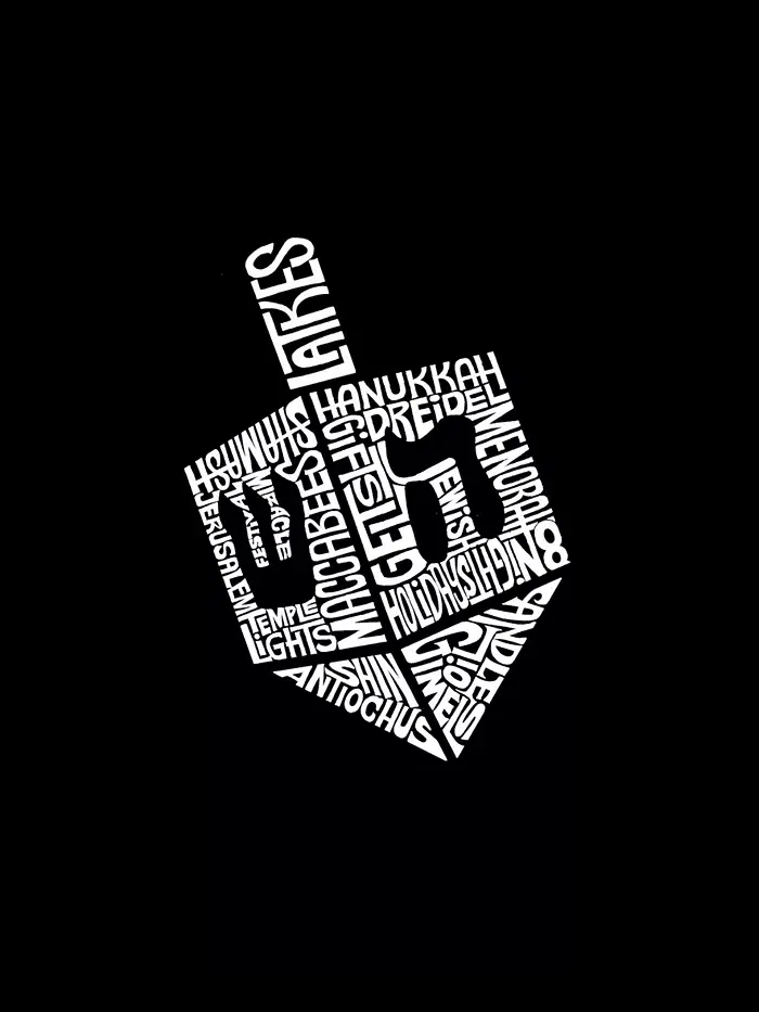 Мужская футболка с принтом "Дрейдл" в стиле Word Art на Хануку LA Pop Art — изображение 3 из 4, темный серый