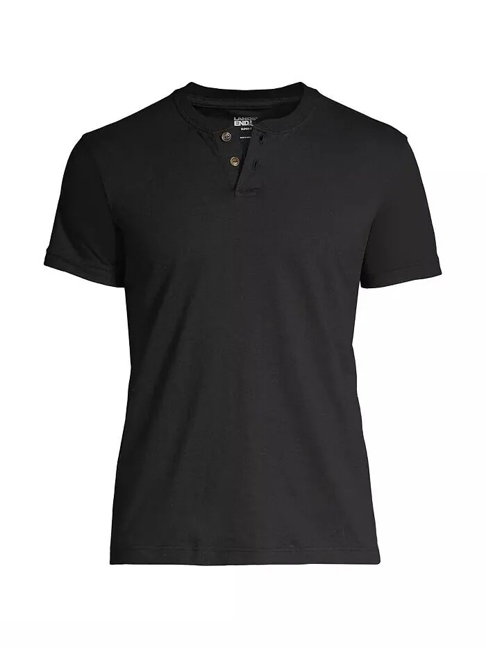 Мужская футболка с коротким рукавом Super-T Henley Lands' End — изображение 2 из 3, черный