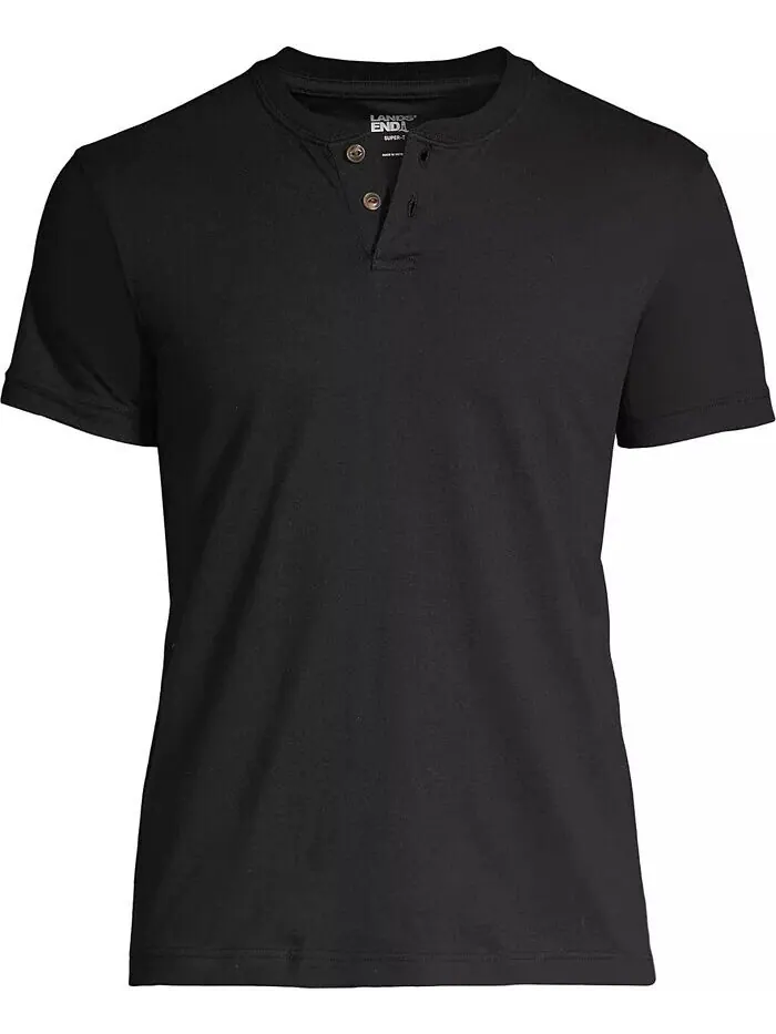 Мужская футболка с коротким рукавом Super-T Henley Lands' End — изображение 3 из 3, черный