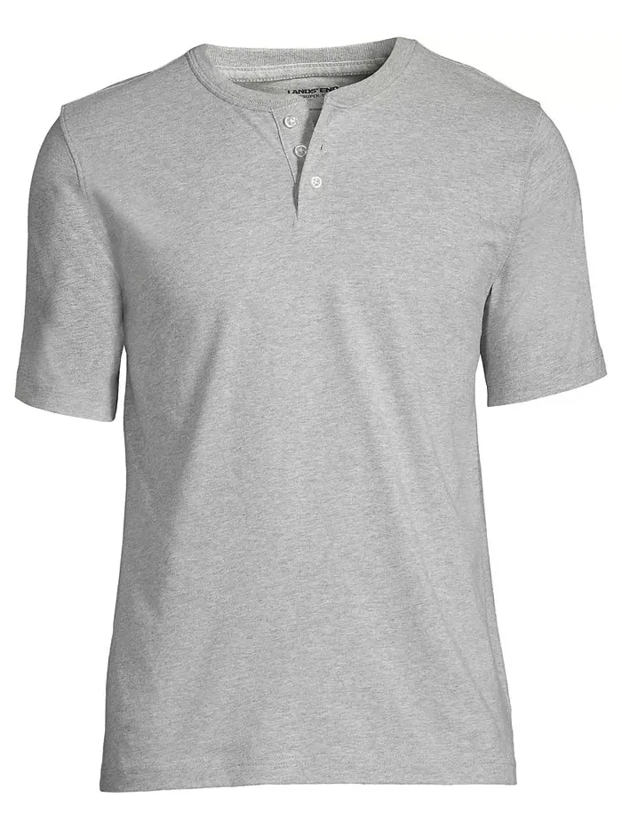Мужская футболка с коротким рукавом Super-T Henley Lands' End — изображение 3 из 4, серый