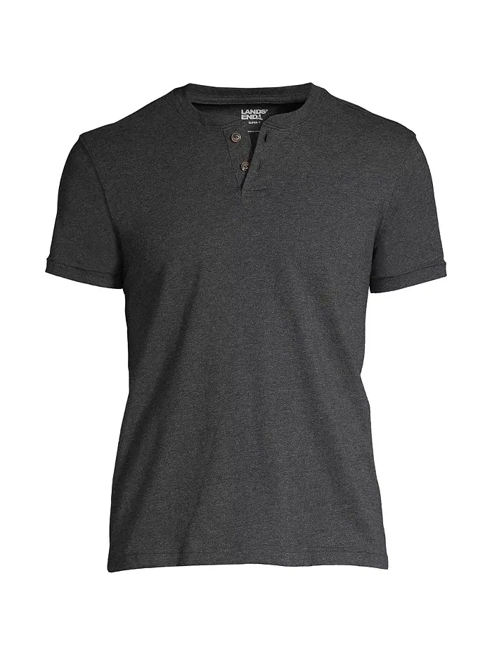 Мужская футболка с коротким рукавом Super-T Henley Lands' End — изображение 2 из 4, темный темно-серый