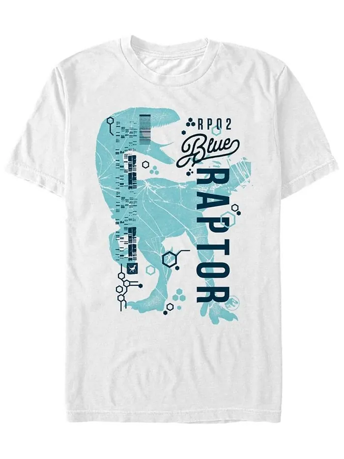 Мужская синяя футболка с короткими рукавами Jurassic World Fallen Kingdom Raptor DNA Fifth Sun — изображение 1 из 1, белый