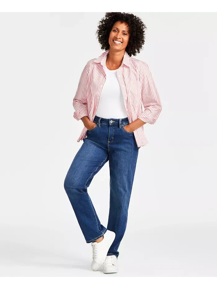 Женские джинсы Curvy с прямыми штанинами и высокой посадкой Style & Co — изображение 1 из 4, синий
