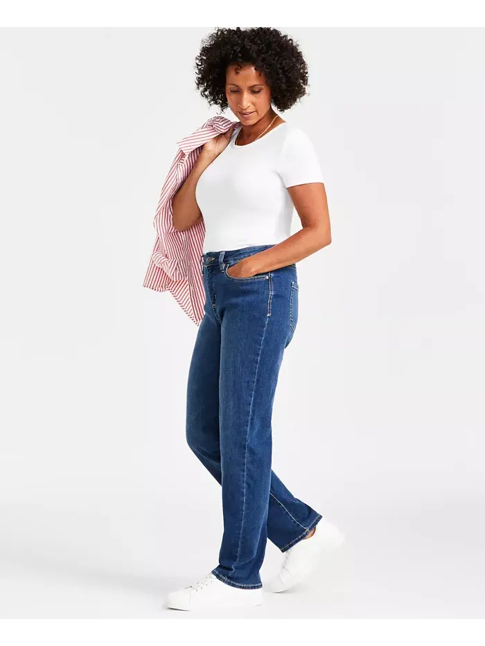 Женские джинсы Curvy с прямыми штанинами и высокой посадкой Style & Co — изображение 3 из 4, синий