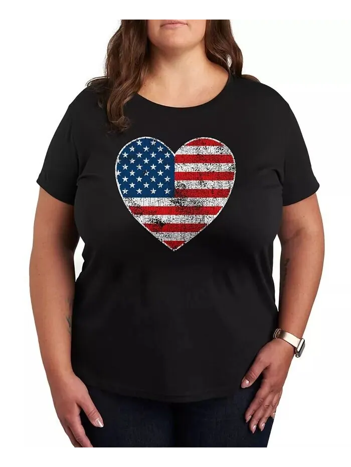 Модная футболка больших размеров с изображением американского сердца Hybrid Apparel — изображение 1 из 3, черный