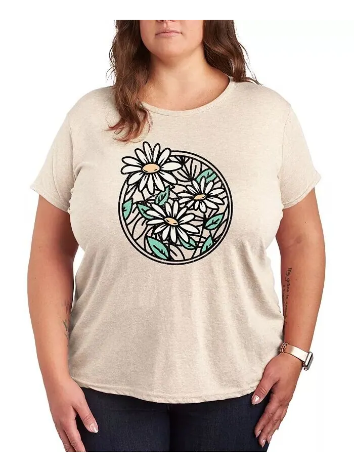 Футболка больших размеров с рисунком Wildflower Circle Hybrid Apparel — изображение 1 из 5, березовый