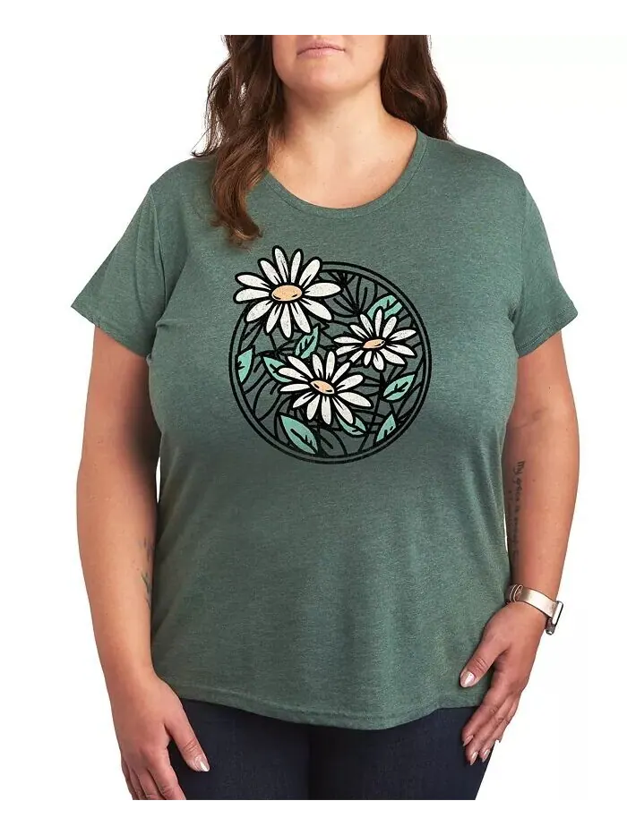 Футболка больших размеров с рисунком Wildflower Circle Hybrid Apparel — изображение 1 из 5, зеленый