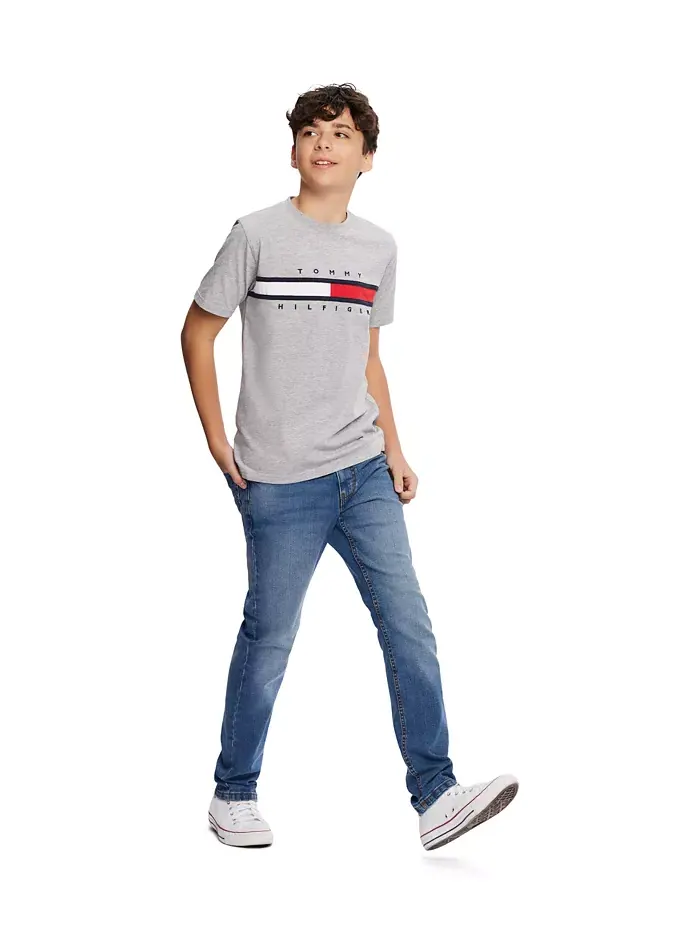 Футболка Tommy New Signature для малышей и мальчиков Tommy Hilfiger — изображение 3 из 4, серый