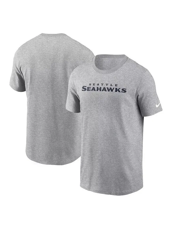 Мужская футболка Heather Grey Seattle Seahawks Primetime Wordmark Essential Nike — изображение 1 из 3, серый