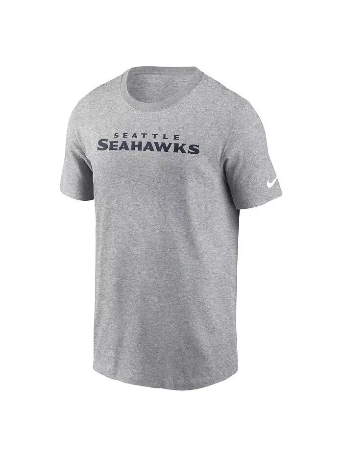 Мужская футболка Heather Grey Seattle Seahawks Primetime Wordmark Essential Nike — изображение 2 из 3, серый