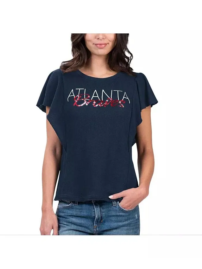 Женская футболка Navy Atlanta Braves Crowd Wave G-III 4Her by Carl Banks
