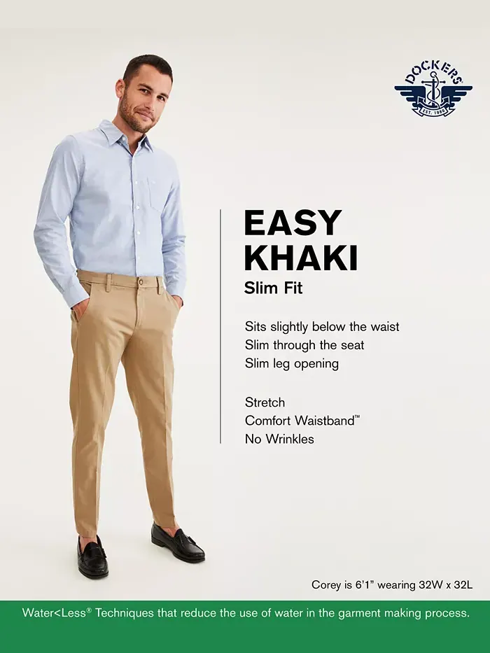 Мужские удобные эластичные брюки Easy Slim Fit цвета хаки Dockers — изображение 5 из 5, серый