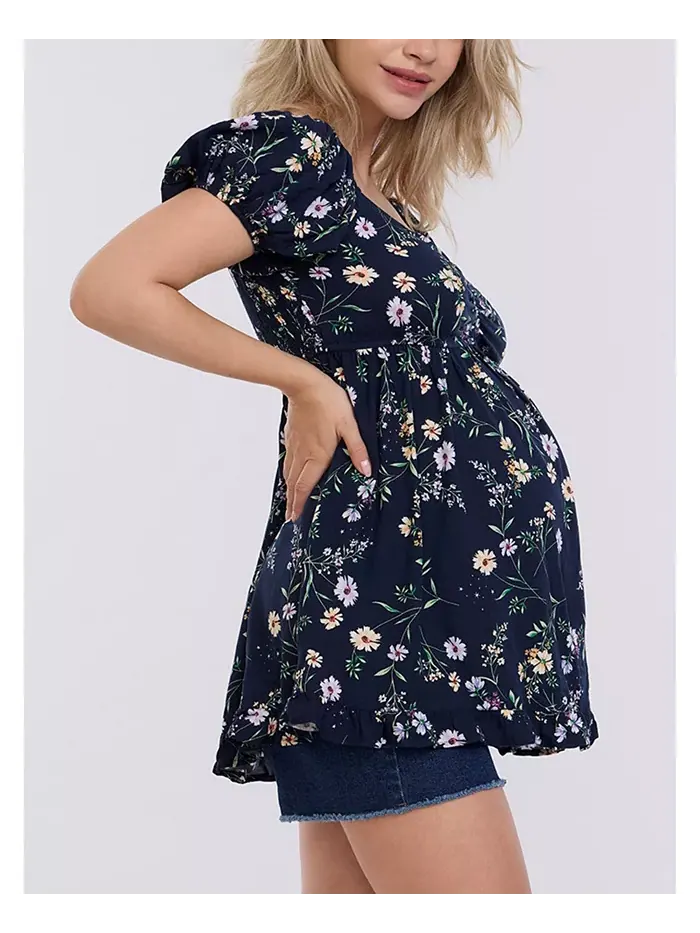 Беременная блузка-бэбидолл с коротким рукавом и открытыми плечами - Motherhood Motherhood Maternity — изображение 2 из 4