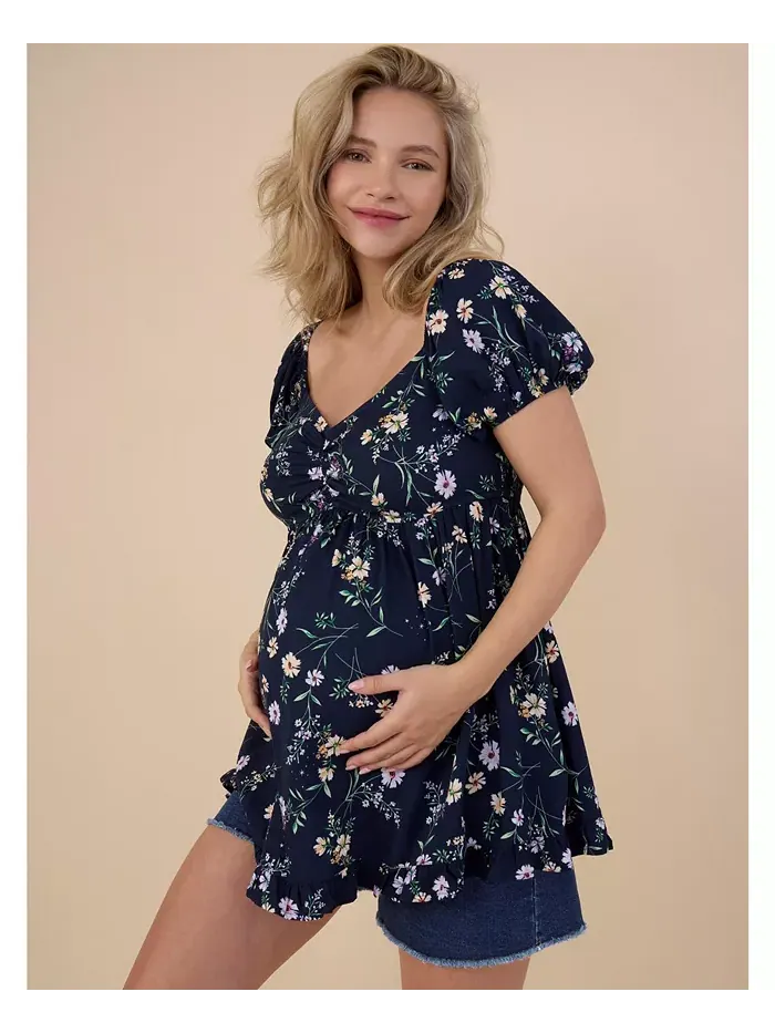 Беременная блузка-бэбидолл с коротким рукавом и открытыми плечами - Motherhood Motherhood Maternity — изображение 3 из 4