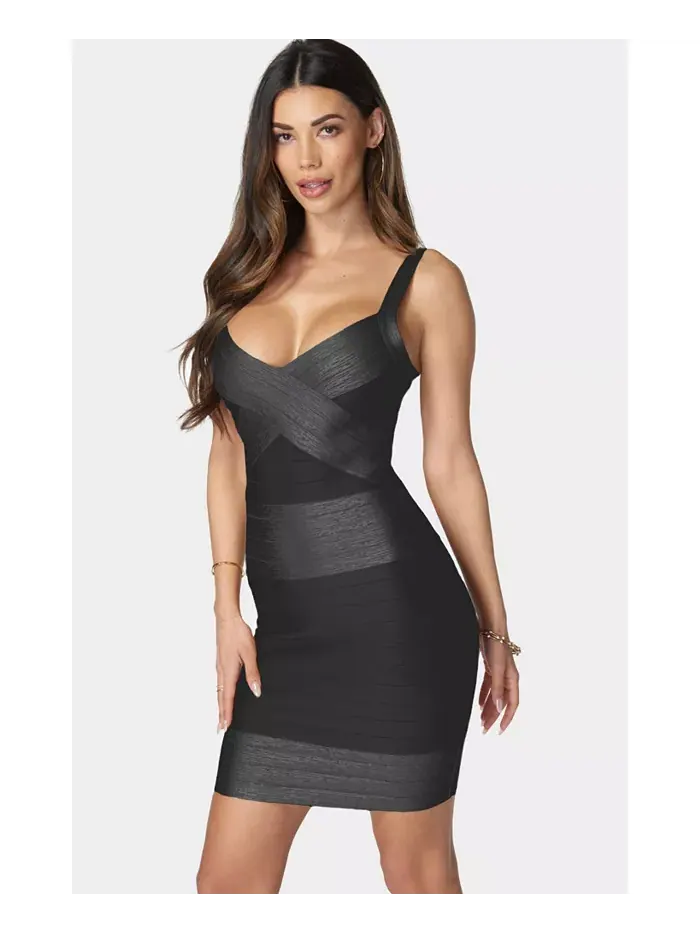 Женское платье с цветными блоками Bandage Dress Bebe — изображение 3 из 3, черный