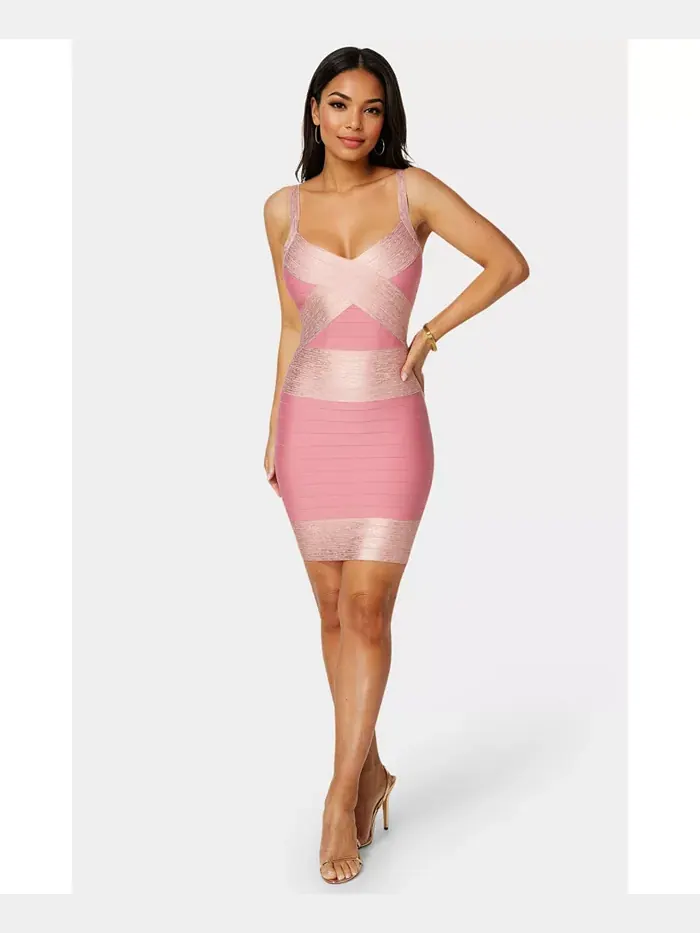 Женское платье с цветными блоками Bandage Dress Bebe — изображение 1 из 3, розовый золотистый