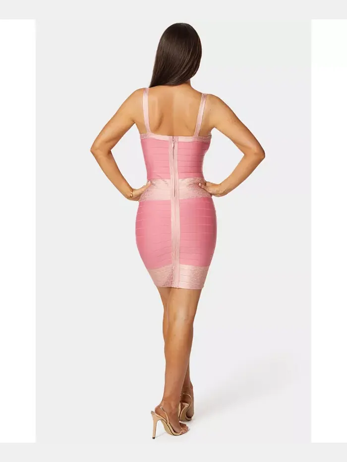 Женское платье с цветными блоками Bandage Dress Bebe — изображение 3 из 3, розовый золотистый