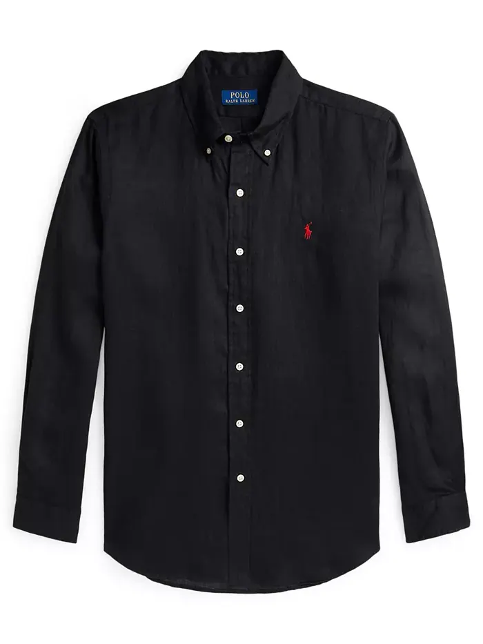 Мужская классическая льняная рубашка Polo Ralph Lauren — изображение 2 из 5, черный
