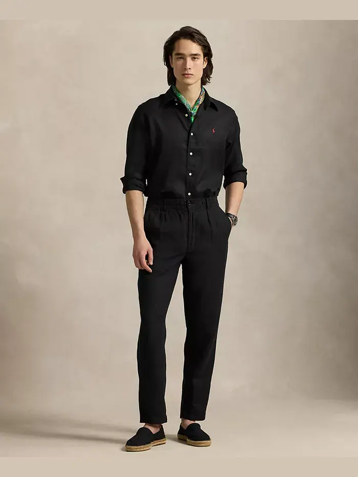 Мужская классическая льняная рубашка Polo Ralph Lauren — изображение 3 из 5, черный