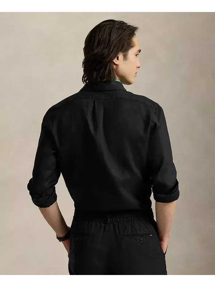 Мужская классическая льняная рубашка Polo Ralph Lauren — изображение 4 из 5, черный