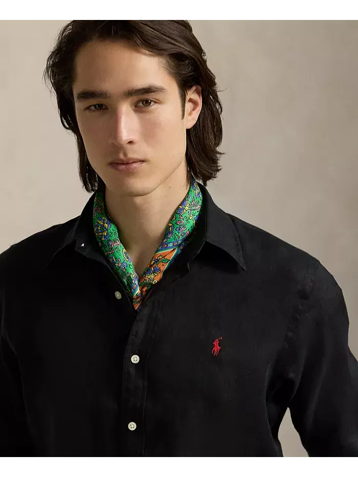 Мужская классическая льняная рубашка Polo Ralph Lauren — изображение 5 из 5, черный