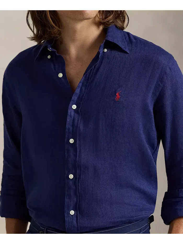 Мужская классическая льняная рубашка Polo Ralph Lauren — изображение 3 из 6, синий