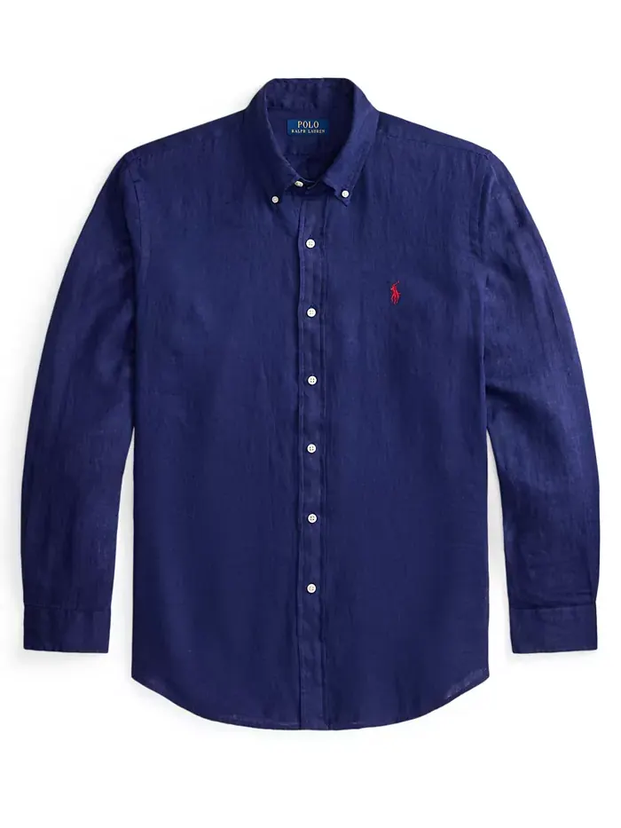 Мужская классическая льняная рубашка Polo Ralph Lauren — изображение 6 из 6, синий