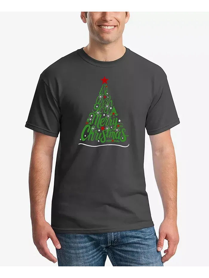Мужская футболка с принтом "We Wish You A Merry Christmas" LA Pop Art — изображение 1 из 2, серый
