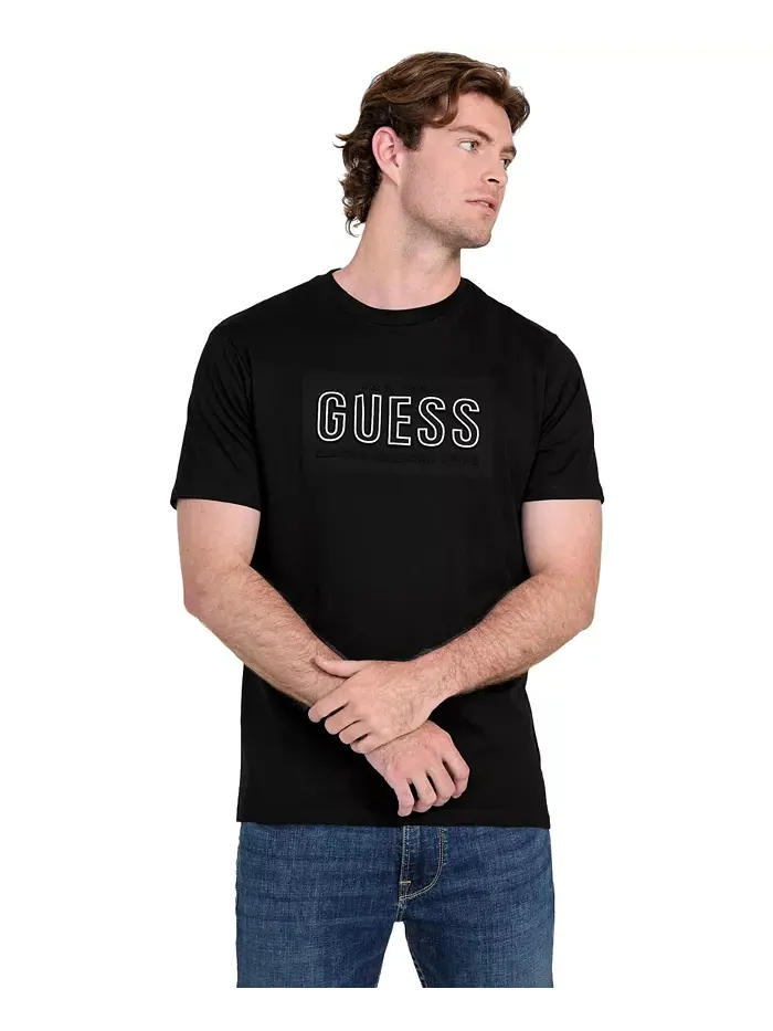 Мужская футболка с тисненым логотипом GUESS — изображение 1 из 4, черный мульти