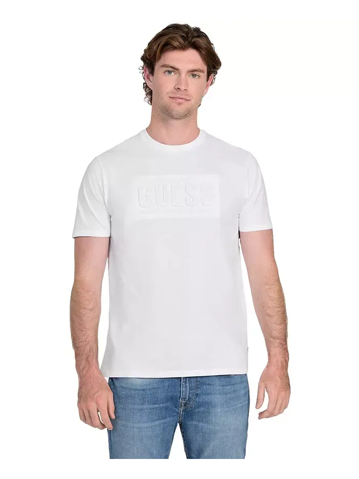 Мужская футболка с тисненым логотипом GUESS — изображение 1 из 4, белый