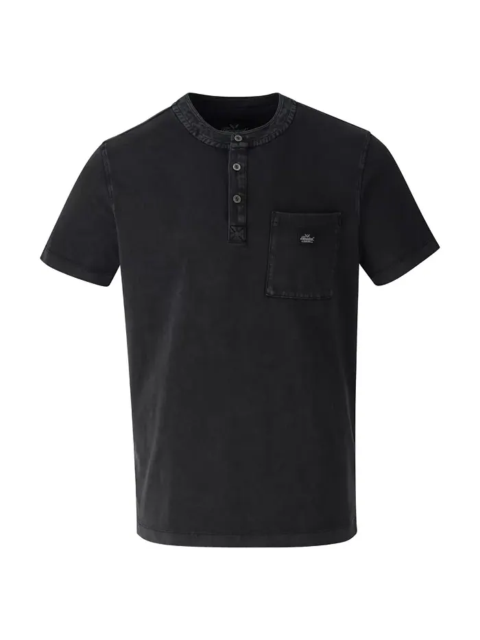 Мужская винтажная хлопковая футболка с карманом Henley с коротким рукавом Thorogood — изображение 1 из 1, черный
