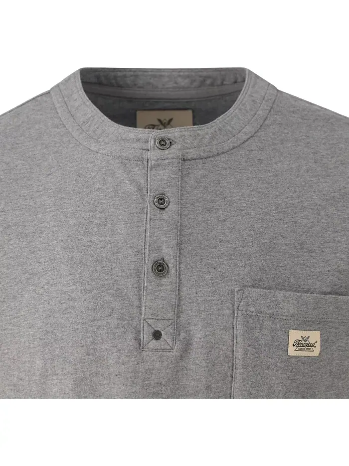 Мужская винтажная хлопковая футболка с карманом Henley с коротким рукавом Thorogood — изображение 4 из 5, светлый серый