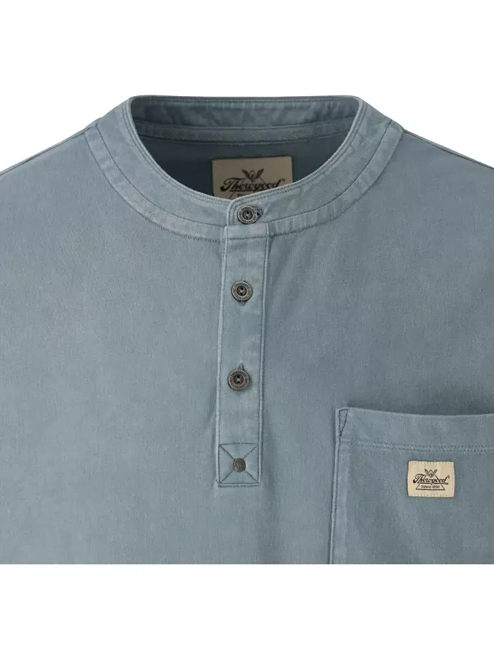 Мужская винтажная хлопковая футболка с карманом Henley с коротким рукавом Thorogood — изображение 3 из 5, синий