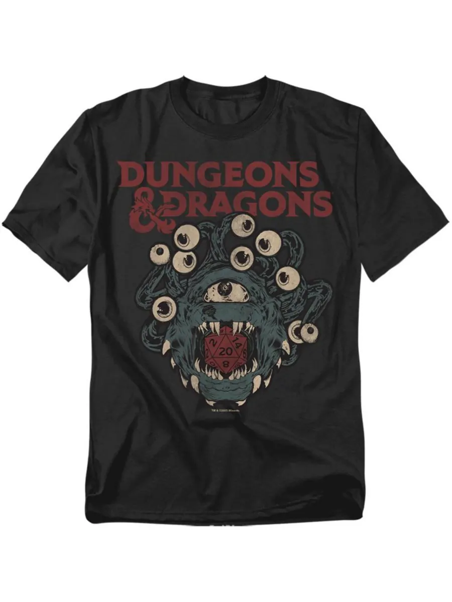 Футболка большого размера с изображением кубика Бехолдера из Dungeons & Dragons D&D — черный