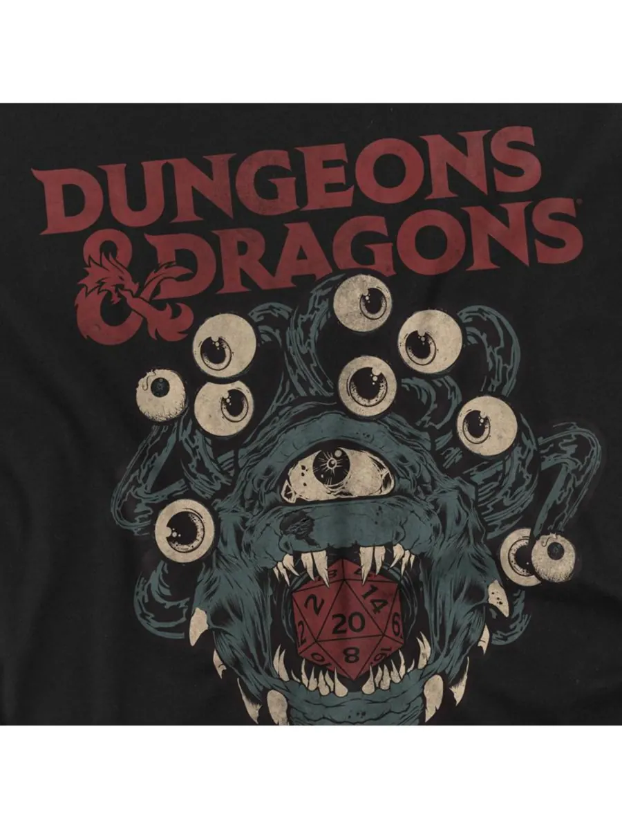 Футболка большого размера с изображением кубика Бехолдера из Dungeons & Dragons D&D — изображение 2 из 3, черный